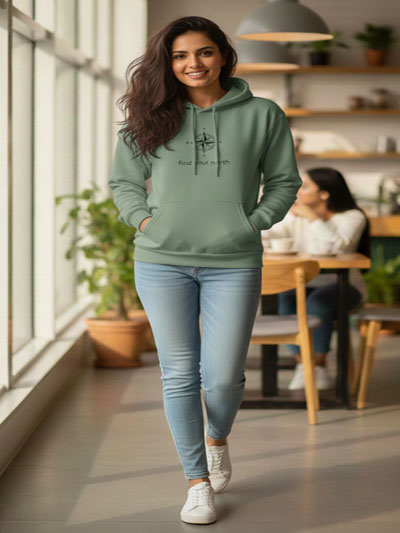 Find Your North Compass Hoodie Sage Green Cotton