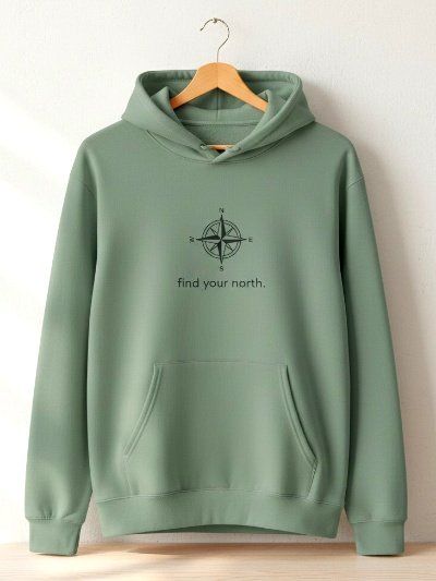 Find Your North Compass Hoodie Sage Green Cotton